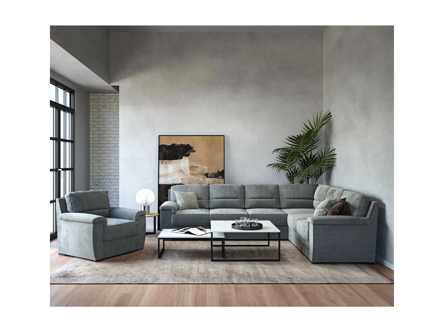 Divano d'angolo Kvin R/rivestimento in tessut/Grigio