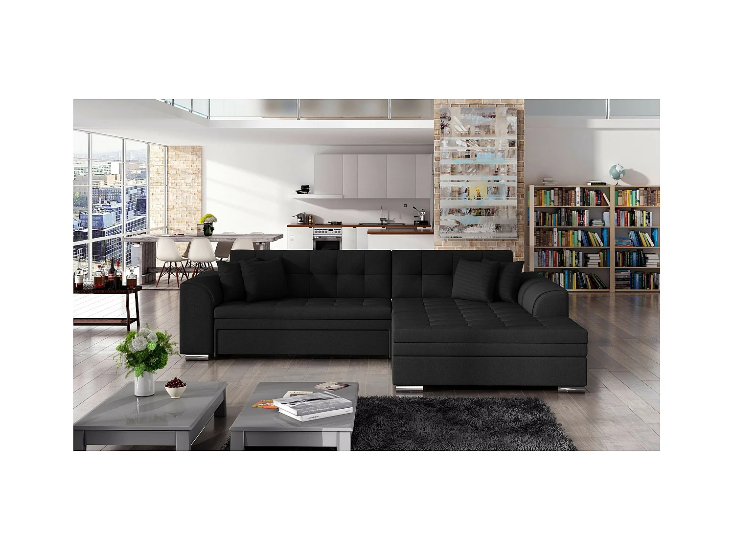 Ecksofa Oswald R/Stoffbezug/Schwarz