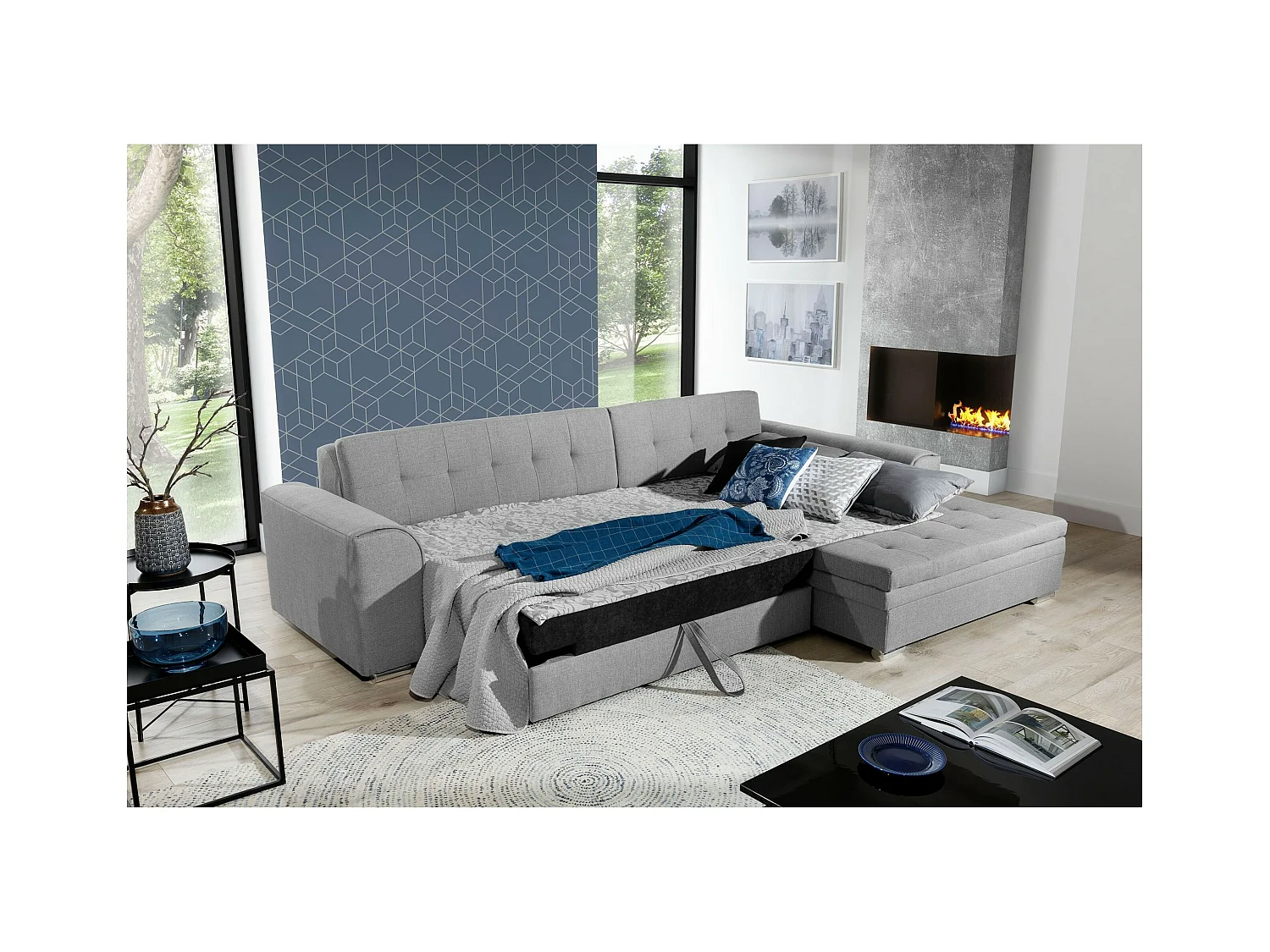 Ecksofa Oswald R/Stoffbezug/Schwarz