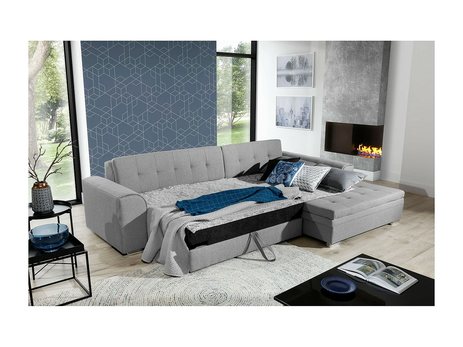 Canapé Corner Oswald R/revêtement tissu/Noir