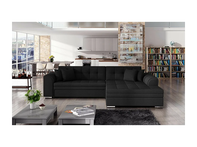 Divano d'angolo Oswald R/rivestimento in tessut/Nero