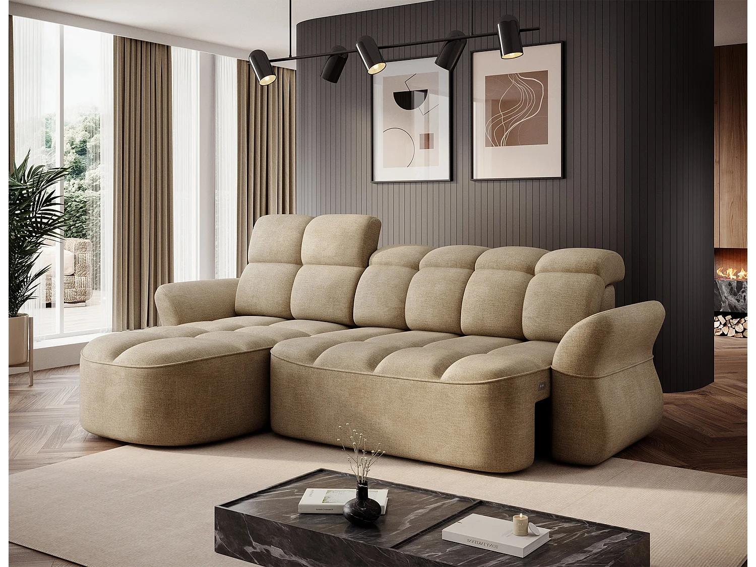 Divano d'angolo Sophia L/rivestimento in tessut/Beige