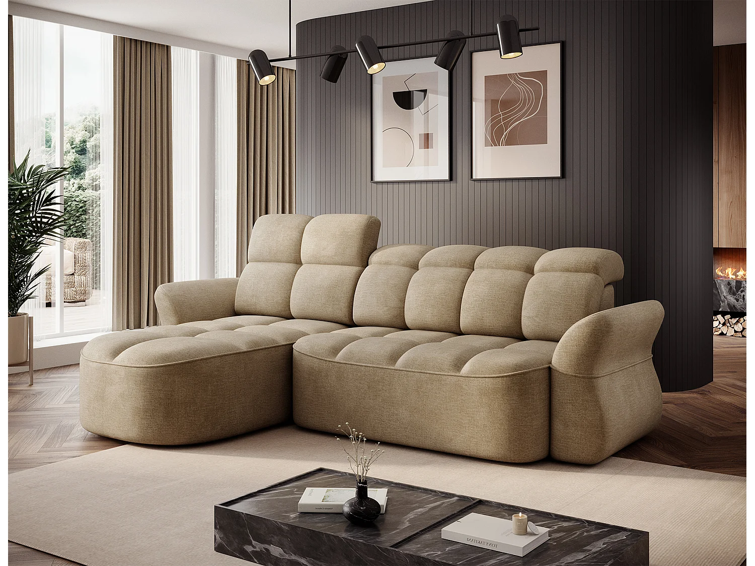 Divano d'angolo Sophia L/rivestimento in tessut/Beige