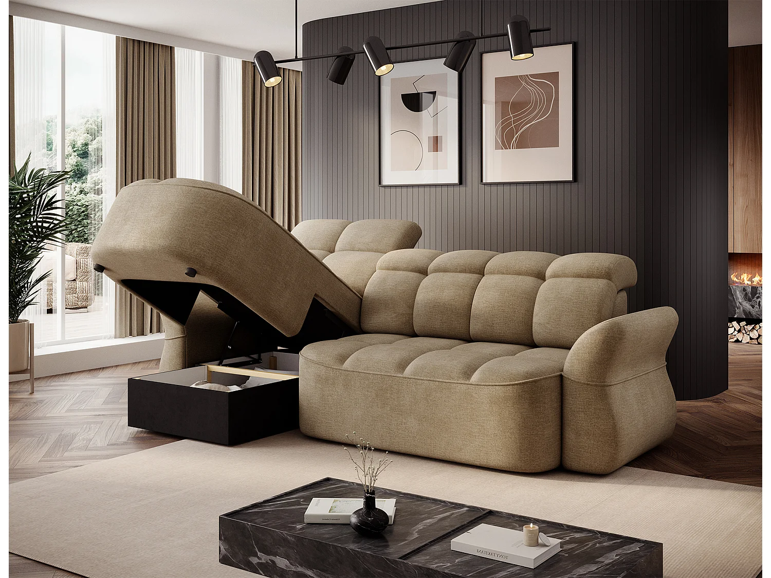 Divano d'angolo Sophia L/rivestimento in tessut/Beige