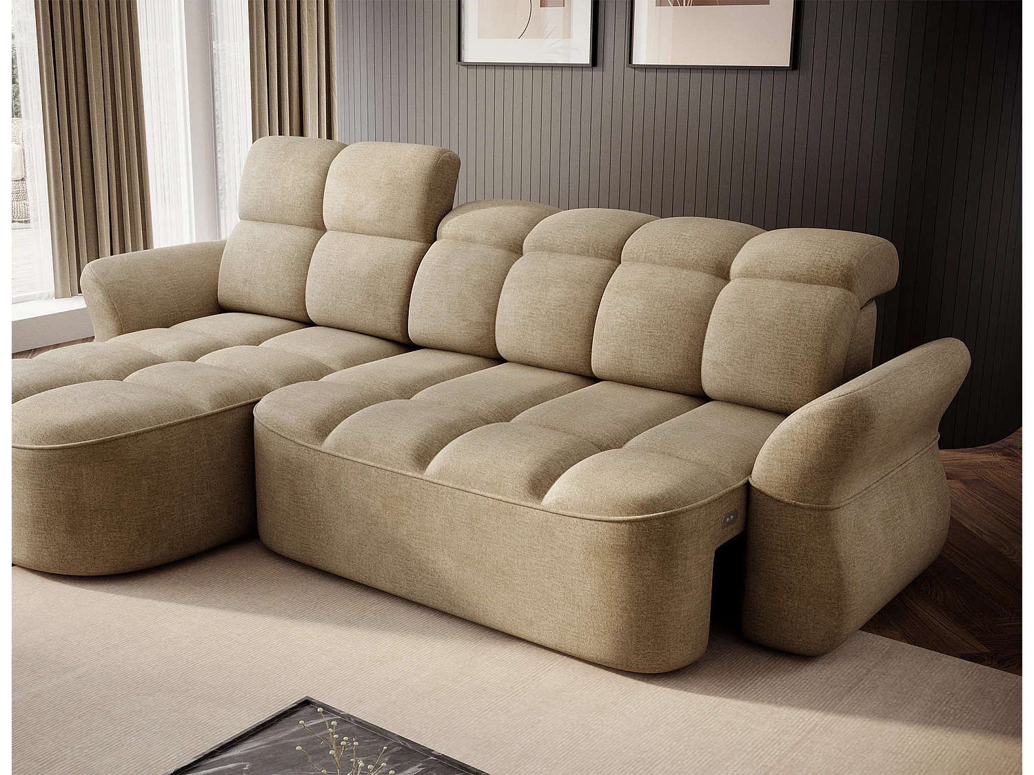 Divano d'angolo Sophia L/rivestimento in tessut/Beige