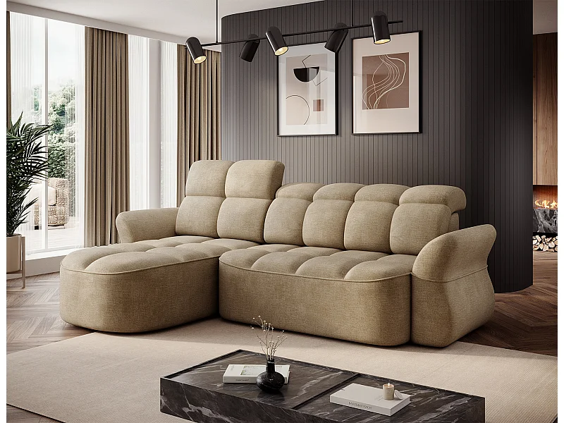 Divano d'angolo Sophia L/rivestimento in tessut/Beige
