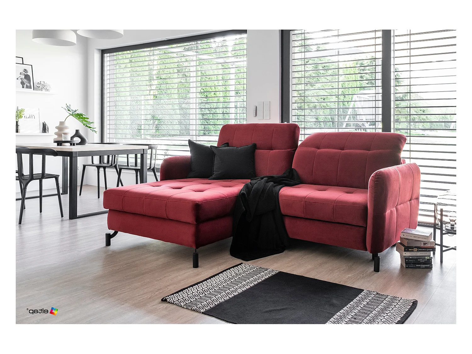 Divano d'angolo Anna L/rivestimento in tessut/Rosso