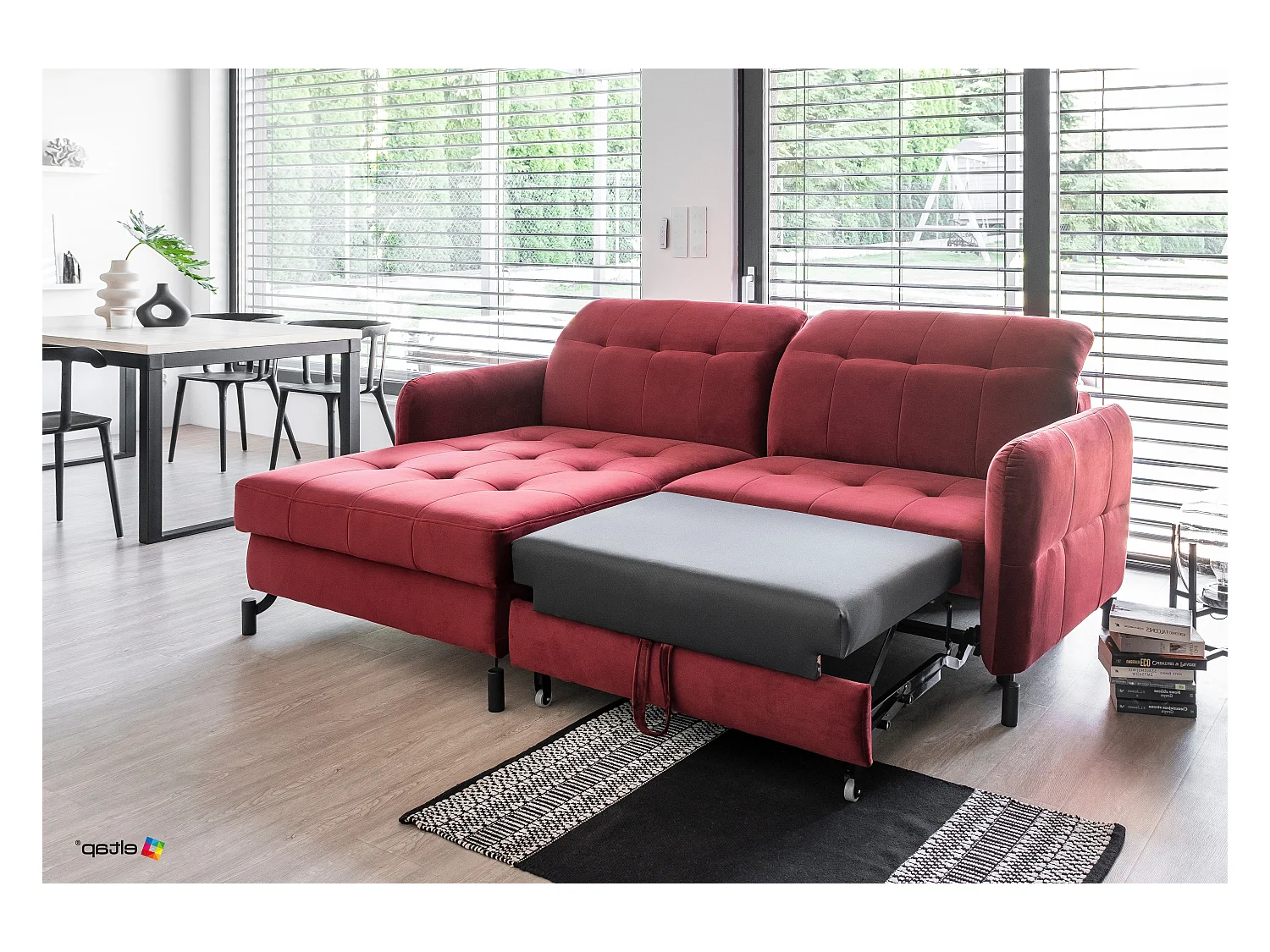 Divano d'angolo Anna L/rivestimento in tessut/Rosso