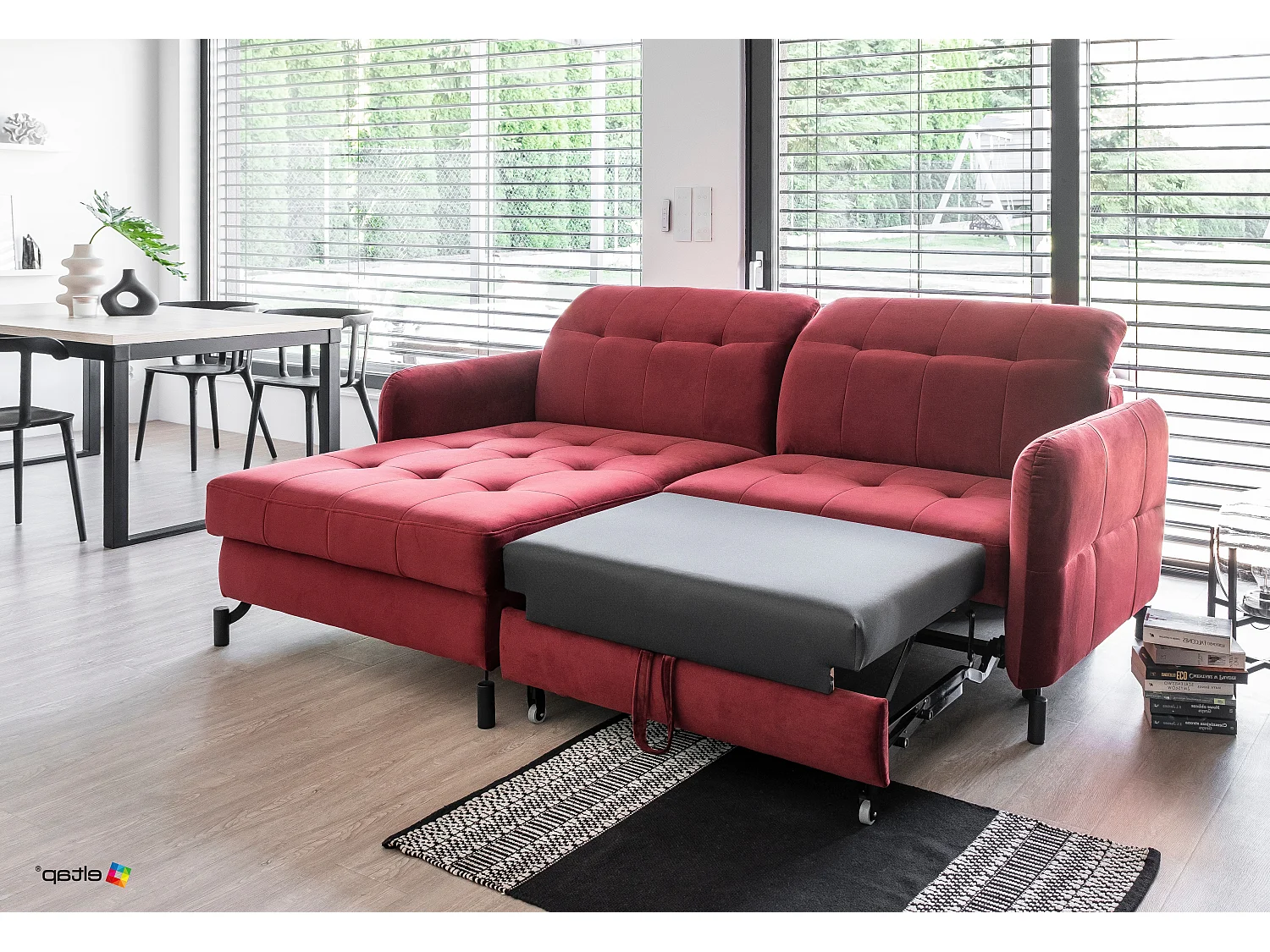 Divano d'angolo Anna L/rivestimento in tessut/Rosso