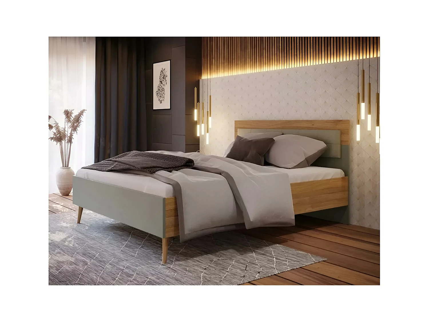 Letto Venua/160x200/Verde&Marrone