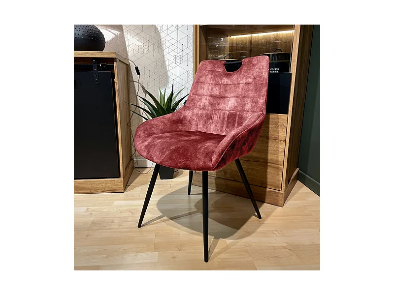 Lot 2 chaises capitonnées velours rose pieds métal noir – BRANDY 2