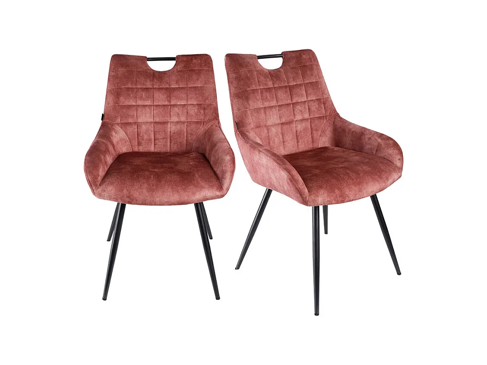 Lot 2 chaises capitonnées velours rose pieds métal noir – BRANDY 2