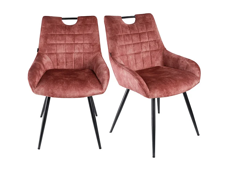 Lot 2 chaises capitonnées velours rose pieds métal noir – BRANDY 2