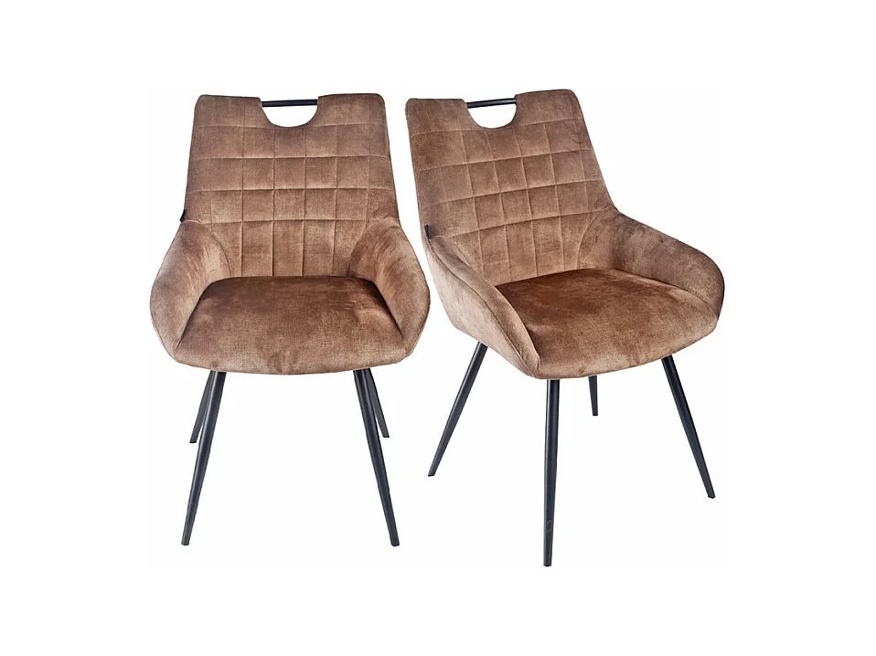 Lot 2 chaises capitonnées velours taupe pieds métal noir – BRANDY 2