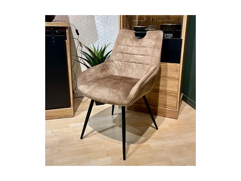 Lot 2 chaises capitonnées velours taupe pieds métal noir – BRANDY 2