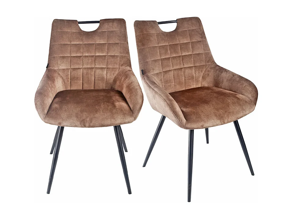 Lot 2 chaises capitonnées velours taupe pieds métal noir – BRANDY 2