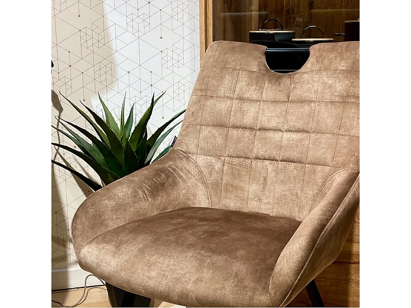 Lot 2 chaises capitonnées velours taupe pieds métal noir – BRANDY 2