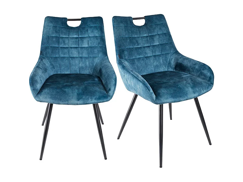 Lot 2 chaises capitonnées velours bleu canard pieds métal – BRANDY 2