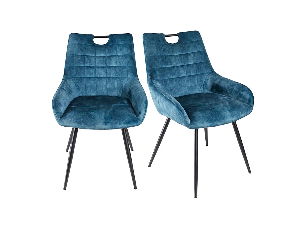 Lot 2 chaises capitonnées velours bleu canard pieds métal – BRANDY 2