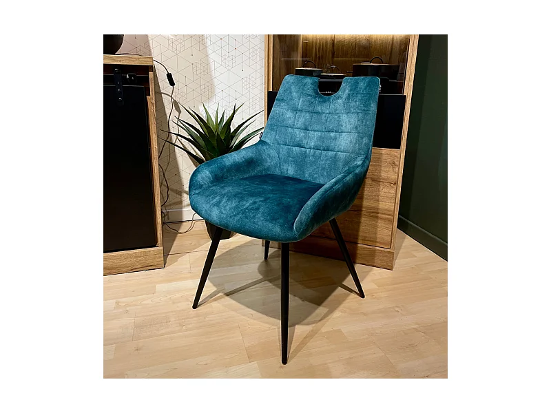 Lot 2 chaises capitonnées velours bleu canard pieds métal – BRANDY 2