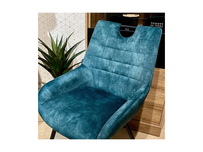 Lot 2 chaises capitonnées velours bleu canard pieds métal – BRANDY 2