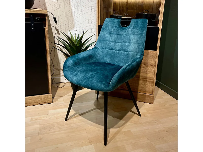 Lot 2 chaises capitonnées velours bleu canard pieds métal – BRANDY 2