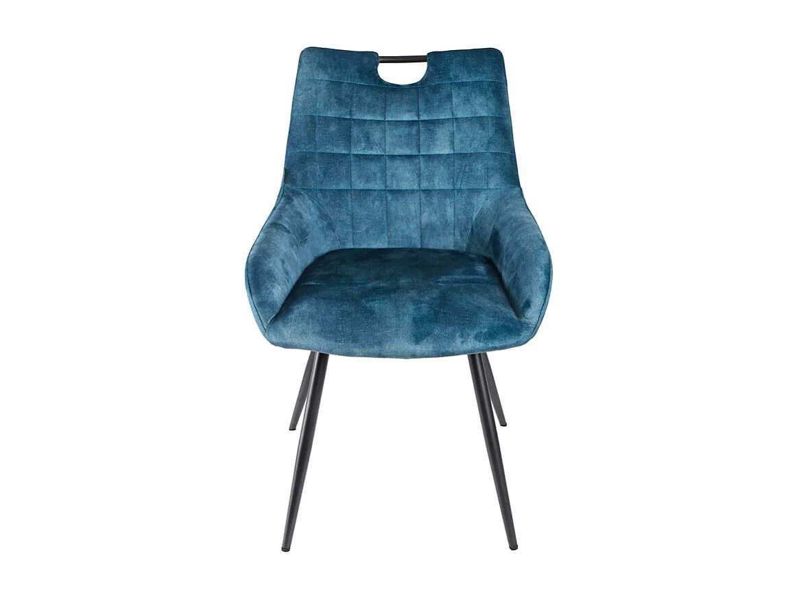 Lot 2 chaises capitonnées velours bleu canard pieds métal – BRANDY 2
