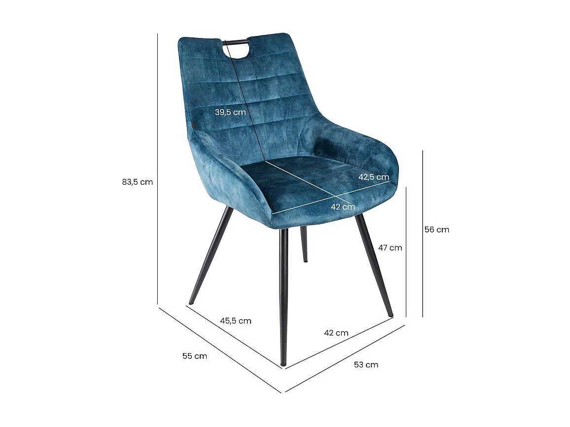 Lot 2 chaises capitonnées velours bleu canard pieds métal – BRANDY 2