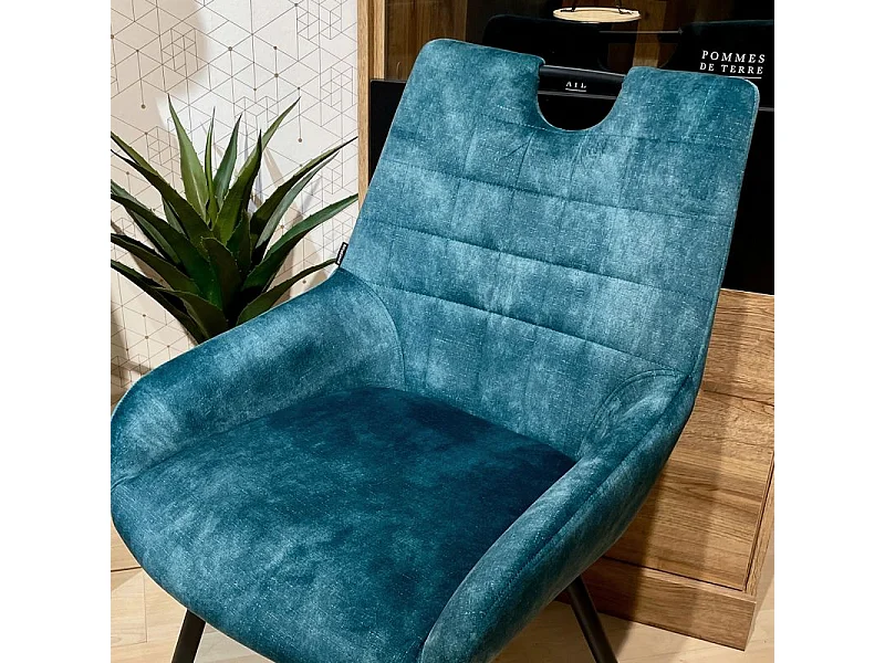 Lot 2 chaises capitonnées velours bleu canard pieds métal – BRANDY 2