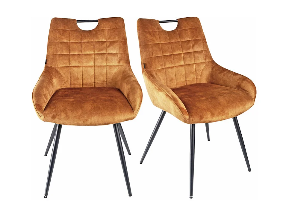 Lot 2 chaises capitonnées velours moutarde pieds métal – BRANDY 2