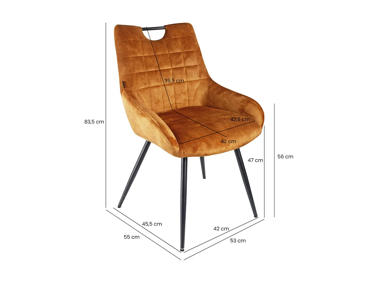 Lot 2 chaises capitonnées velours moutarde pieds métal – BRANDY 2