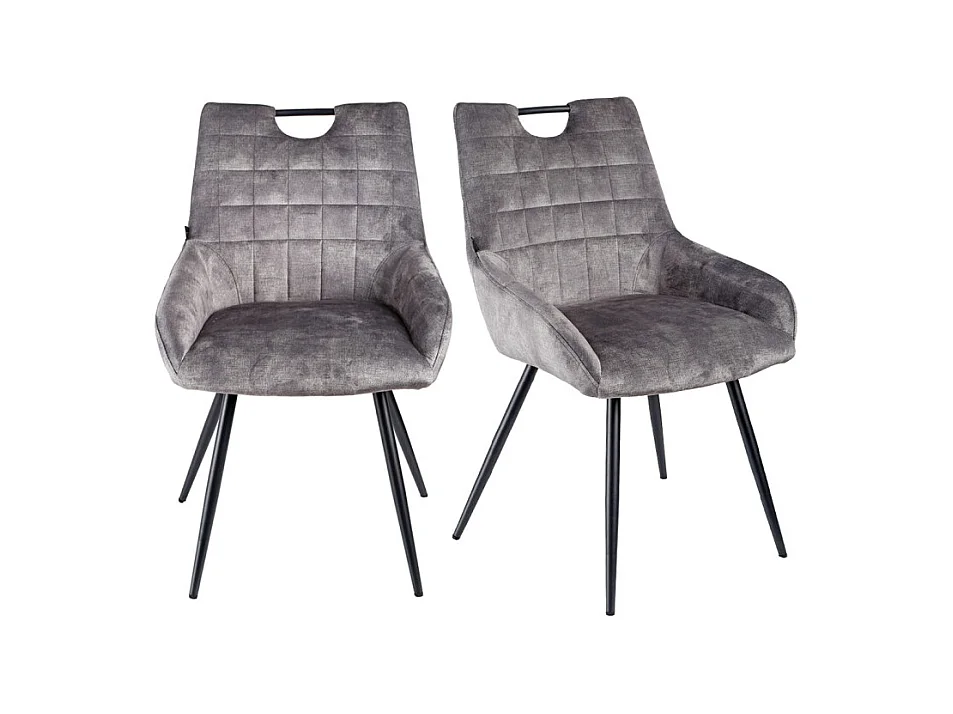 Lot 2 chaises capitonnées velours gris clair pieds métal – BRANDY 2