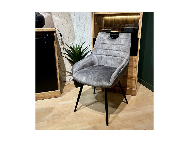 Lot 2 chaises capitonnées velours gris clair pieds métal – BRANDY 2