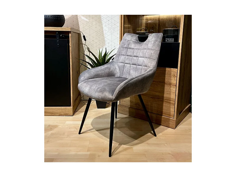 Lot 2 chaises capitonnées velours gris clair pieds métal – BRANDY 2