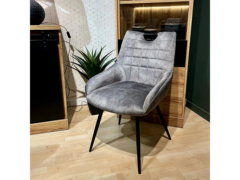 Lot 2 chaises capitonnées velours gris clair pieds métal – BRANDY 2