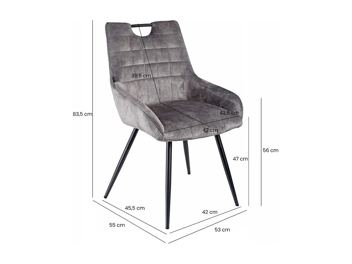 Lot 2 chaises capitonnées velours gris clair pieds métal – BRANDY 2