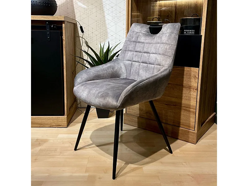 Lot 2 chaises capitonnées velours gris clair pieds métal – BRANDY 2