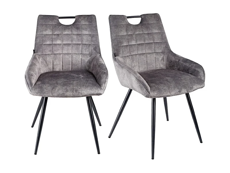 Lot 2 chaises capitonnées velours gris clair pieds métal – BRANDY 2