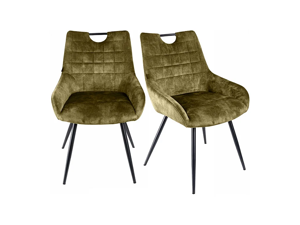 Lot 2 chaises capitonnées velours vert kaki pieds métal – BRANDY 2