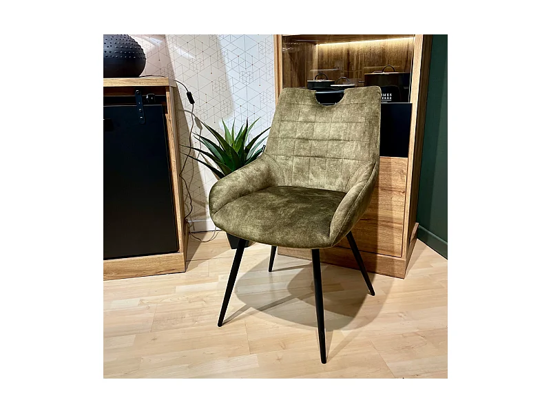 Lot 2 chaises capitonnées velours vert kaki pieds métal – BRANDY 2