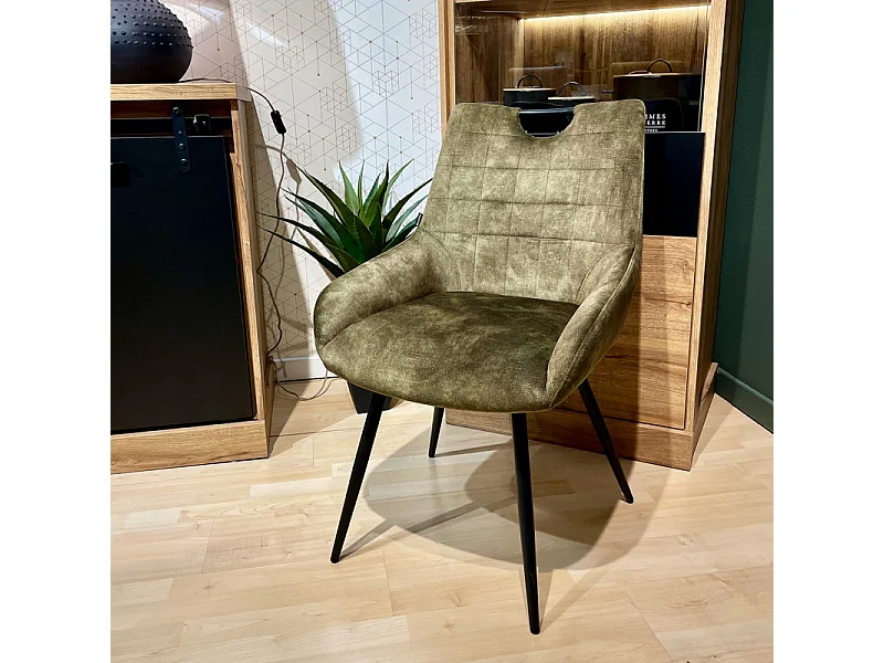 Lot 2 chaises capitonnées velours vert kaki pieds métal – BRANDY 2