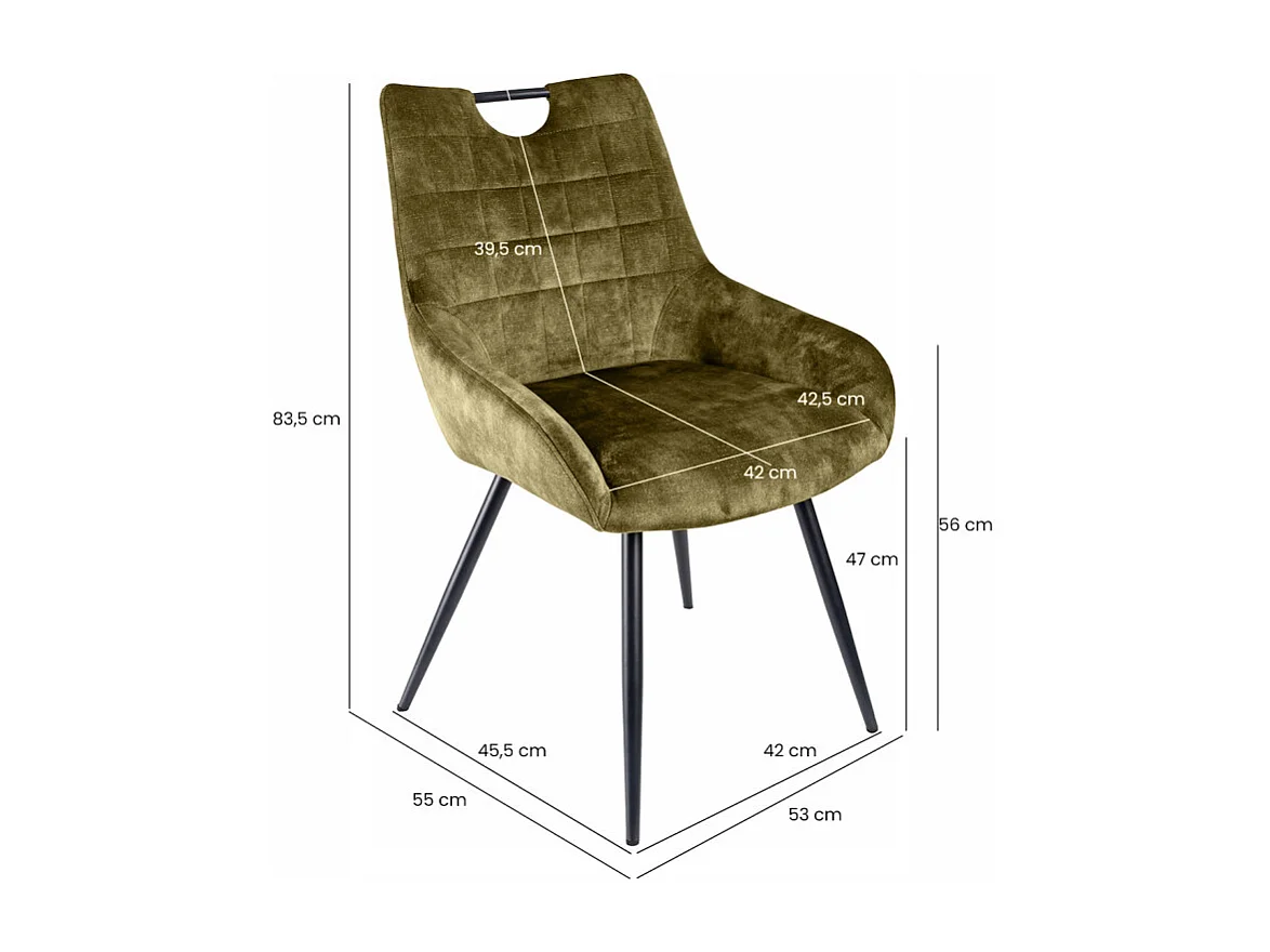 Lot 2 chaises capitonnées velours vert kaki pieds métal – BRANDY 2