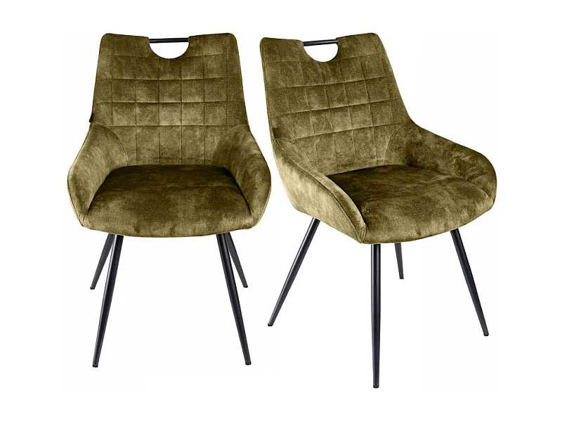 Lot 2 chaises capitonnées velours vert kaki pieds métal – BRANDY 2