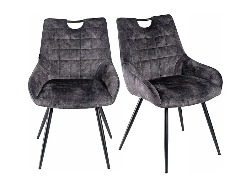 Lot 2 chaises en velours gris anthracite et pieds métal – BRANDY 2
