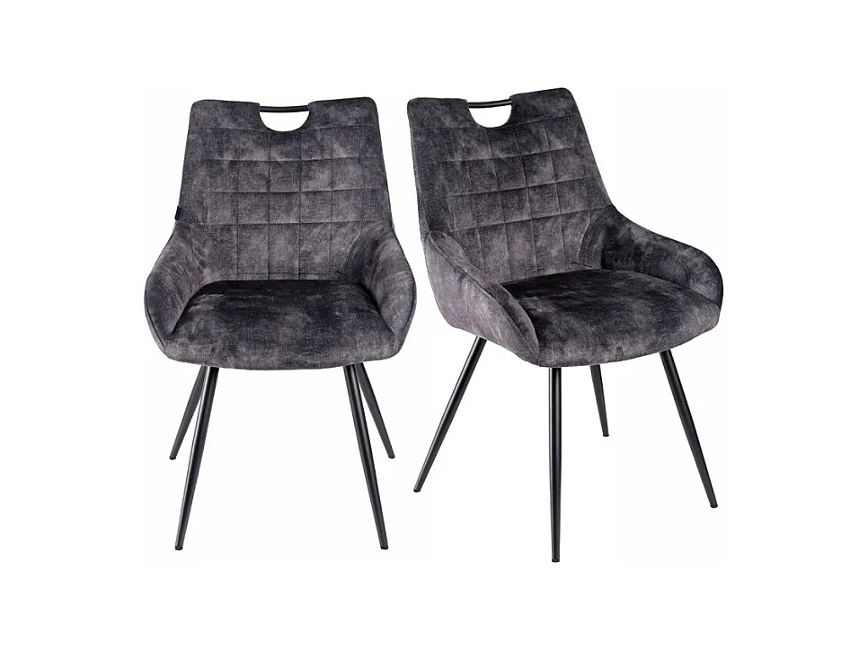 Lot 2 chaises en velours gris anthracite et pieds métal – BRANDY 2