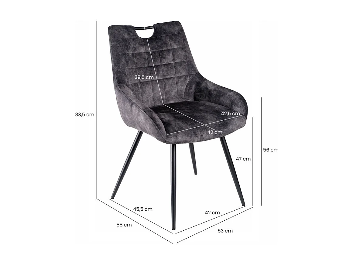 Lot 2 chaises en velours gris anthracite et pieds métal – BRANDY 2