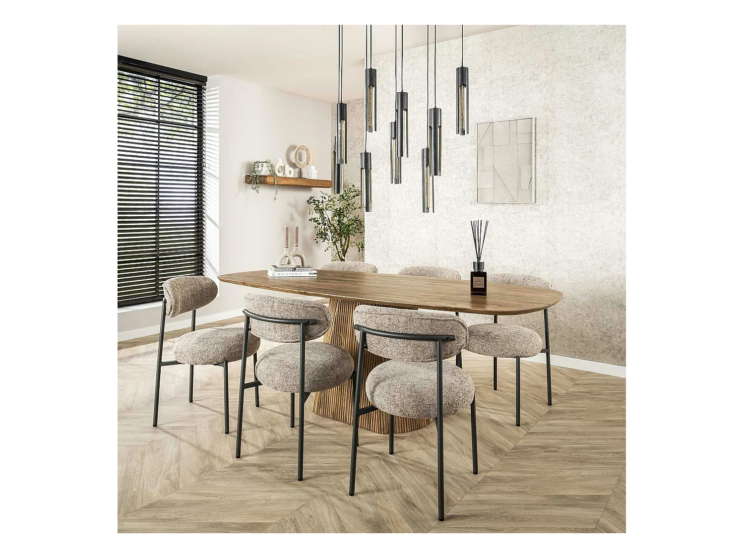 Table à manger rectangulaire avec pied central rainuré en bois de manguier 215 cm CREEK