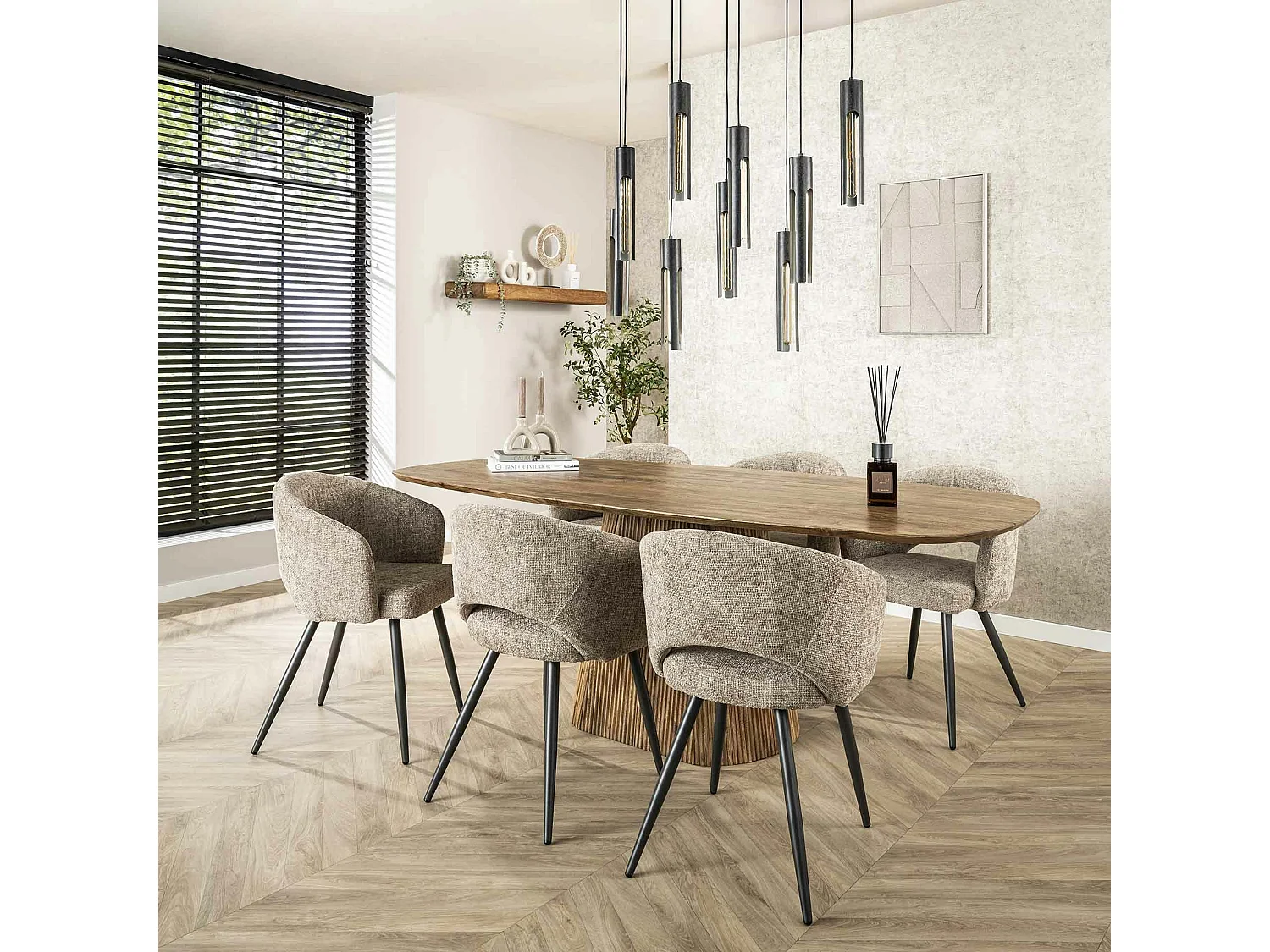 Table à manger rectangulaire avec pied central rainuré en bois de manguier 215 cm CREEK