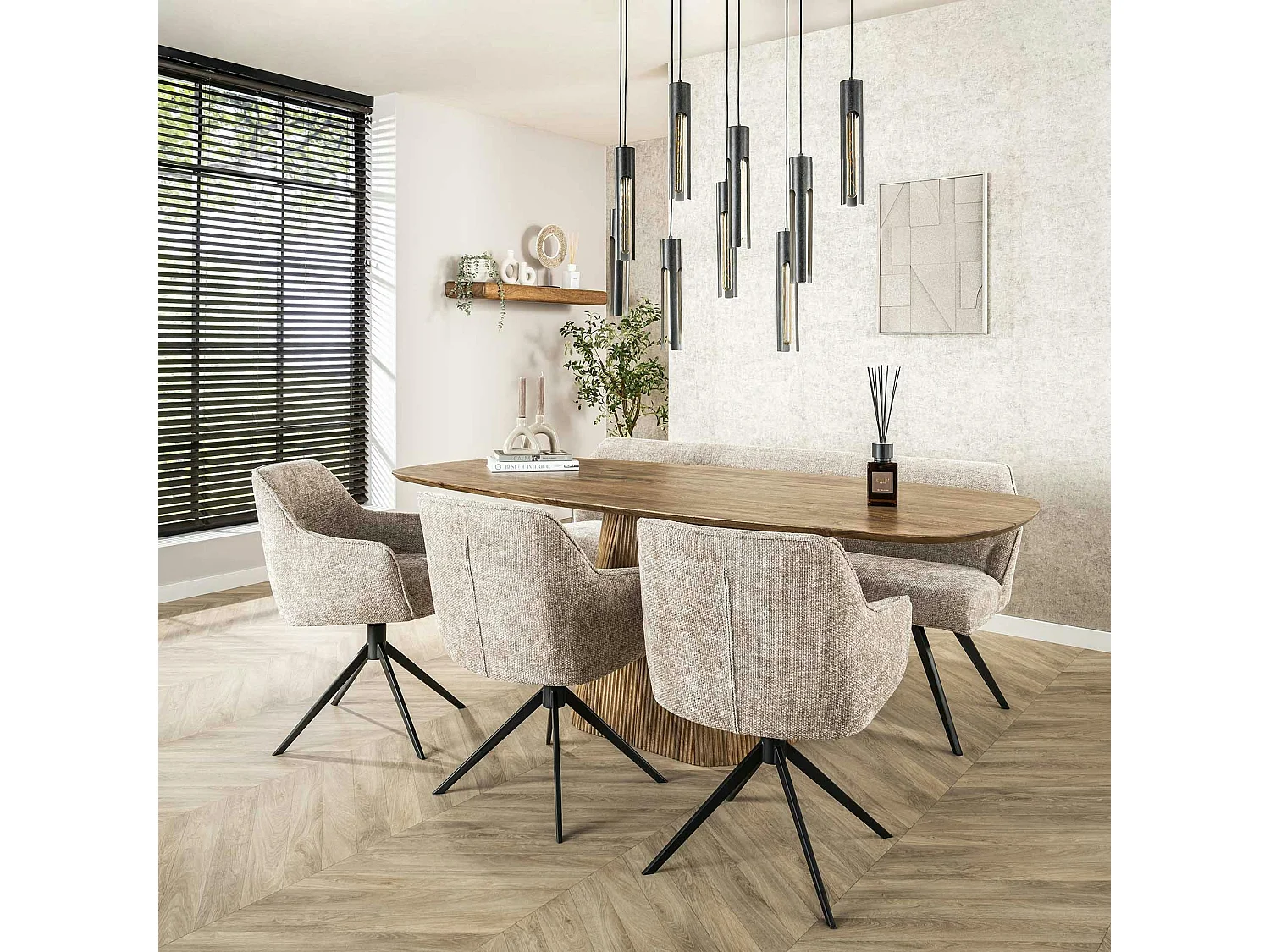 Table à manger rectangulaire avec pied central rainuré en bois de manguier 215 cm CREEK