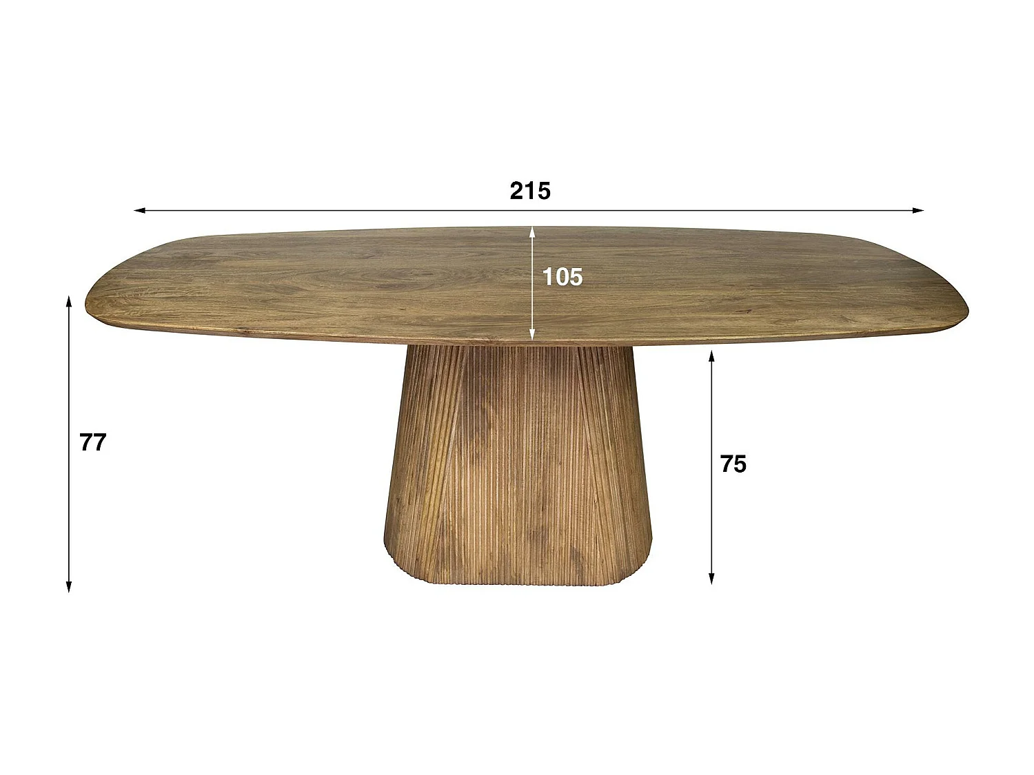 Table à manger rectangulaire avec pied central rainuré en bois de manguier 215 cm CREEK